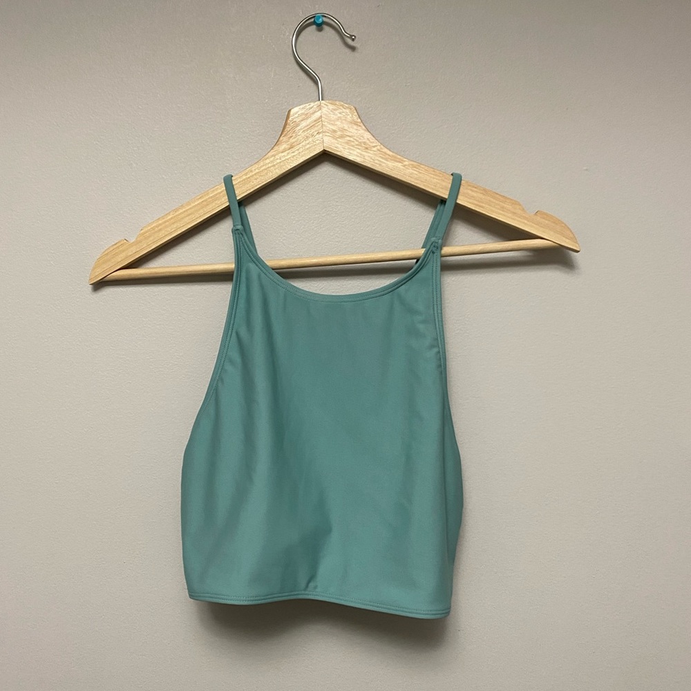 High neck turquoise bikini top